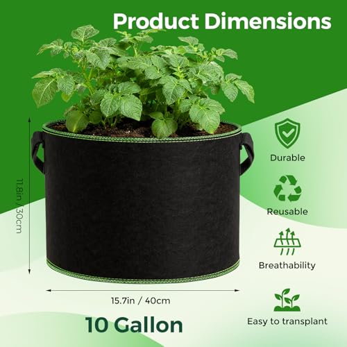 CHRORINE 6-Pack 10 Gallon Grow Bags 300G Thickened Aeration Fabric Pots with Handles Suitable for Planting Plants Flowers and Fruits - size: 10 Gallon