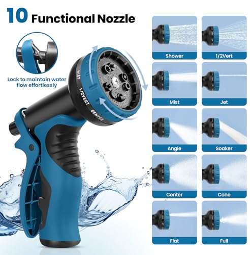 Garden Hose 50FT, Water Hose with 10 Function Nozzle, Garden Hose Metal with Leak-proof Connectors, Kink-Free & Ultra Flexible, Rust/Pet/Puncture Proof for Lawn, Yard, RV, Car Wash, 550PSI - size: 50 FT