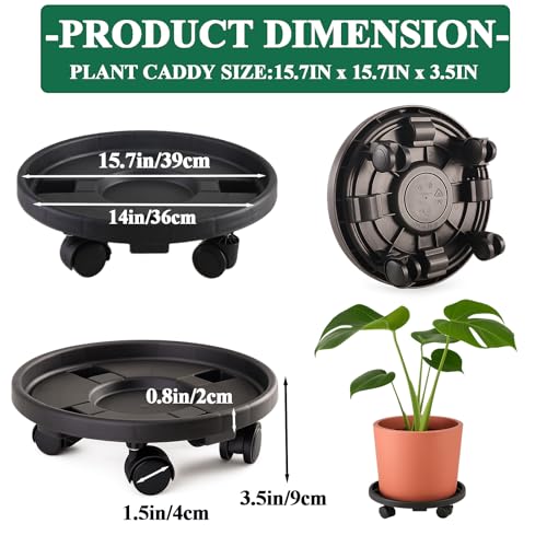 Rolling Plant Stand Outdoor 3 Pack 15.7 Inch Plant Caddy with Wheels, Black - color: Black, size: 15.7 inch