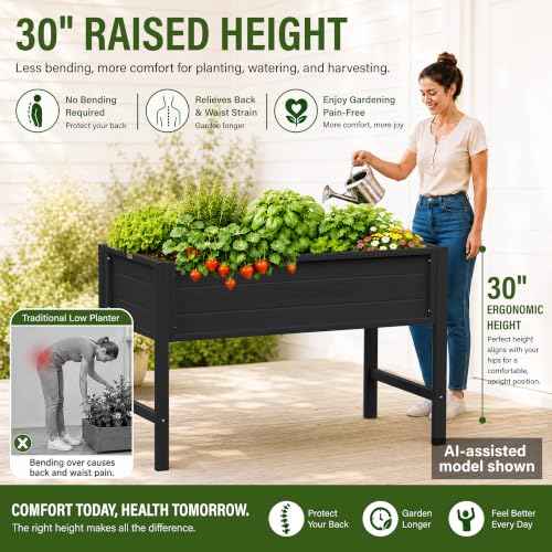 YEFU 48" Raised Garden Bed with Legs, HIPS Outdoor Garden Bed, Black - color: Black, size: 48"×24"×30"