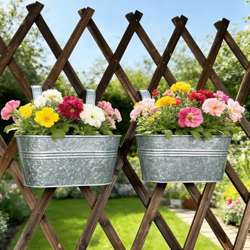 2 Pack 10" Galvanized Hanging Railing Planters with Hooks and Drainage - size: 10 Inch