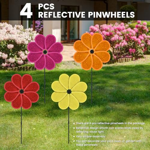 4PCS 11.4" W x 28" H Reflective Pinwheels Sparkly Lawn Wind Spinners Colorful Rainbow Windmill for Garden Decoration Bird Devices Deterrent to Scare Birds Away (Multicolor-1 Four Colors) - color: Multicolor-1 Four Colors