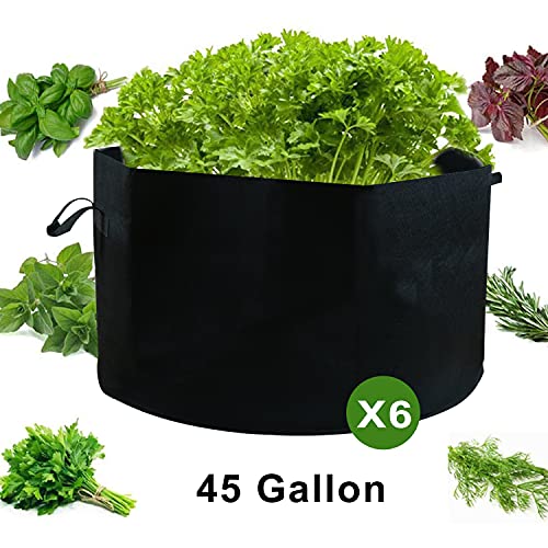 6-Pack 45 Gallon Large Non-Woven Grow Bags Reusable Thickened Durable Aeration Fabric Pot with Reinforced Handles Black (45Gal_6Pcs) - color: 45gal_6pcs