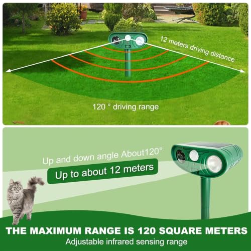 Solar Ultrasonic Animal Repellent, Cat Repellent Outdoor with Motion Sensor,Sound and LED Flashing,Waterproof Deer Repeller,Squirrel Repellent for Dog Bird,Deer Raccoon Repellent for Pasture B