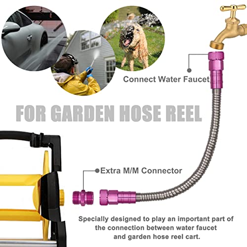 YANWOO 304 Stainless Steel 3 Feet Female to Female Garden Hose with Pink Male to Male Connector for Garden Hose Reel Cart (3ft) - size: 3 Feet