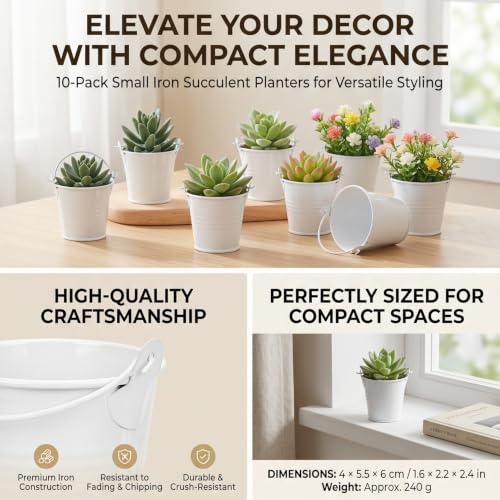 4x5.5x6cm Small Flower Pots, Elegant Warm Colors Iron Mini with Rustproof Paint, for Indoor Outdoor Balcony Windowsill Desk Decor (4 * 5.5 * 6) - color: White, size: 4*5.5*6