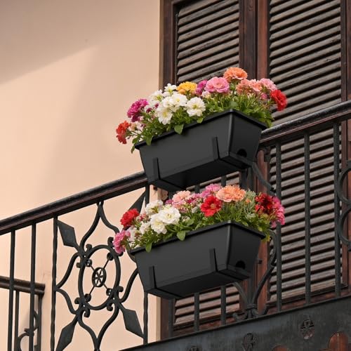 16.9 Inches Deck Railings Planter Box, 2Pcs Hanging Flower Pots, Black - color: Black