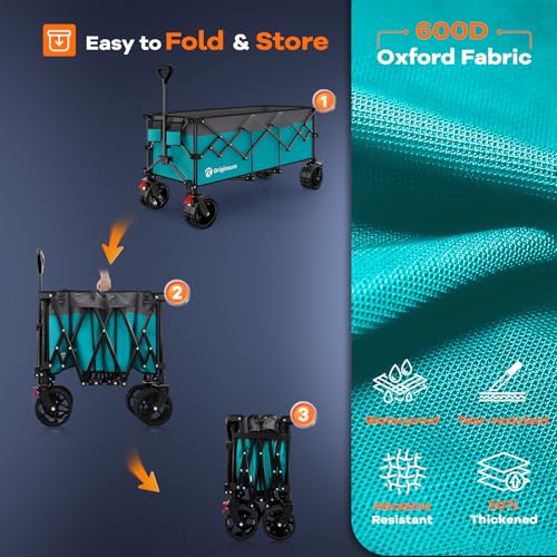 Originsure 300L Foldable Beach Wagon Cart with Big Wheels,560lbs,Turquoise - color: Grey&turquoise