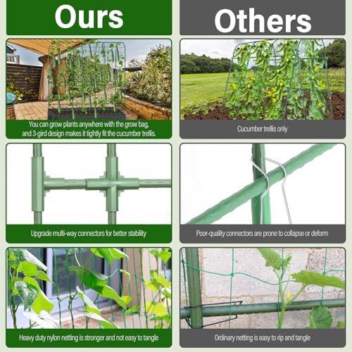 Cucumber Trellis for Climbing Plants Outdoors, U-Shape Large Garden Frame Trellis with Planter for Raised Bed Vegetable Fruit Grow Support,65 (H) x 50(L) inches, Includes Netting Ties Gardening Tools - color: U-Frame 65'' (H) X 50'' (L)+Raised Bed