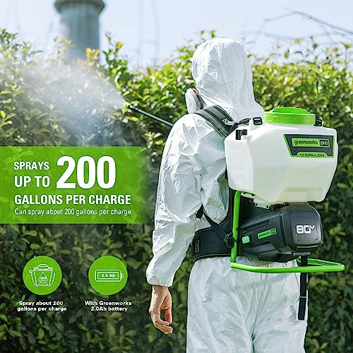 Greenworks 80V 4 Gallon Battery Powered Backpack Sprayer with 5 Tips, 70PSI Pressure-Weed Killer, Pest Control, Sanitizing & Garden Spraying, Cordless High-Pressure Sprayer Commercial Use, Tool Only - size: 80V Tool Only