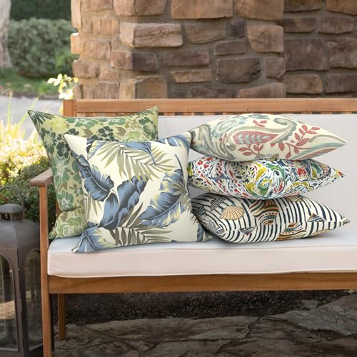 Outdoor 16x16 Inch Throw Pillow Covers Set of 2, Covers ONLY, All Weather Square Pillow Cases, Patio Cushion Pillow of Home Furniture Use, Lush Palm Blue - color: lush Palm Blue, size: 16" x 16" (Pack of 2)