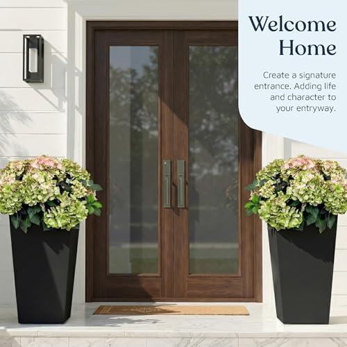 Resin Tall Tapered Planter Pot 30 Inch (Set of 2) Heavy-Duty Indoor & Outdoor Large Planter for Trees & Plants, with Removable Insert Shelf & Drainage, Pot for Front Door, Patio & Home Décor, Black - color: Black, size: Pack of 2
