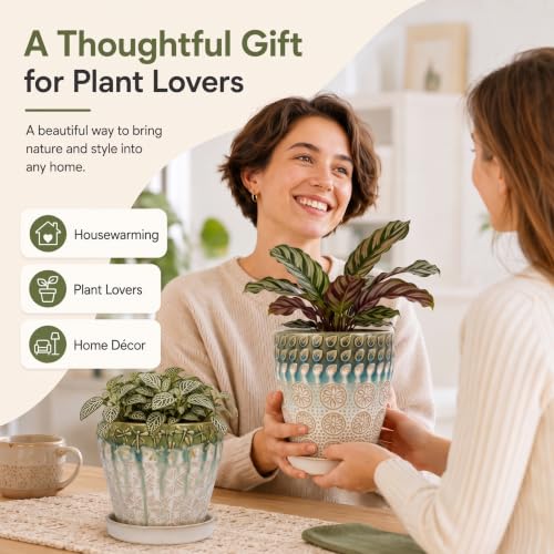 YQSLYSF Ceramic Plant Pots, 6 Inch + 5 Inch Indoor Planters with Drainage