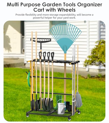 CCCEI Garage Organization with Wheels, Outdoor Gargen Yard Shed Tools Organizer Cart, Home Storage for Cleaning Supplies Organizer, Broom Holder, for Shovel and Rake, Long Farming and Farming Tools. - color: Yellow