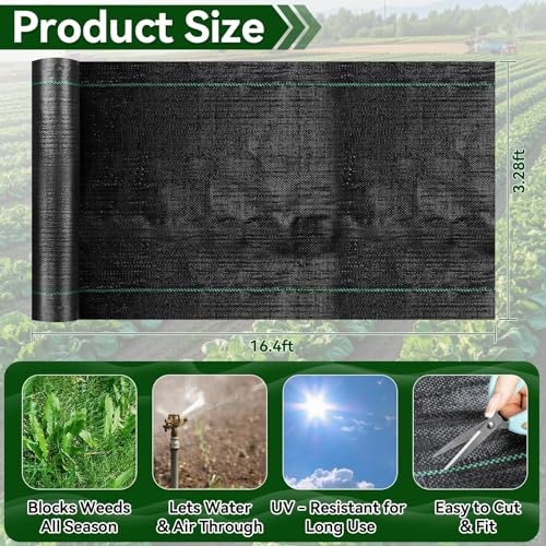RAINFLOW Weed Barrier Fabric - Heavy Duty Landscape Fabric, 3.2 x 16.4 ft