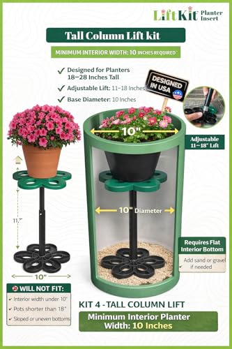 Lift Kit Planter Insert Tall Column Plant Riser Fill Bottom of Tall Flower Pots and Large Plant Containers | Indoor and Outdoor (11-17" Rise, 10" Base, 10" Top) - size: Tall Straight Lift: 11-17” Rise, 10" Base, 10" Top