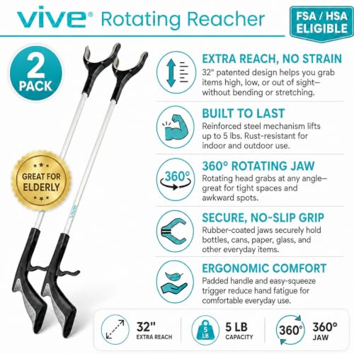 Vive Reacher Grabber Tool - 32" Extra Long Pickup Aid (2 Pack) - Trash - size: 32 Inch (Pack of 2)