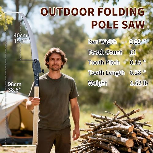 Folding Saw,Using SK85 material with three-sided serrations,tree saw for camping, Pruning branches and Bushcraft, Pouch Included(Wooden handle, 98 cm long) - color: 39in
