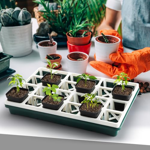 RooTrimmer 5 Pack Seed Starter Trays (17"x11"x2"), Plastic Flat Nursery Pots Trays, Durable Carrying Seedling Starter Tray, Reusable Tray for Planting and Collecting Drainage Water (Green) - color: Green, size: Holding Trays-5P