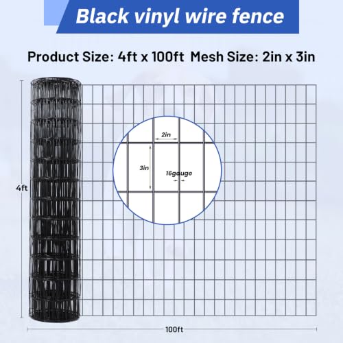 Welded Wire Mesh 2x3in 48in x100ft 16 Gauge PVC Coated Garden Fence - size: 2×3in 48''×100'