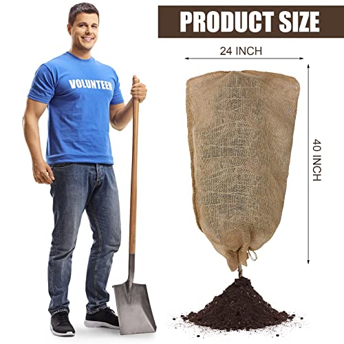 Woanger 12 Pcs 40"x24" Winter Burlap Plant Covers Bags Frost Drawstring