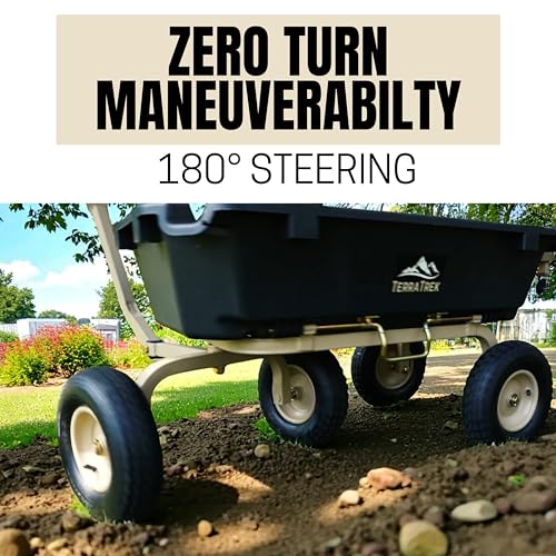 Heavy-Duty Garden Cart on Wheels – 7 Cu. Ft. Patented Dual Side Poly Dump Cart, 1200 lb. Capacity, All-Terrain Utility Wagon with No-Flat Wheels for Yard, Garden, Farm & Work - size: 13" No-Flat