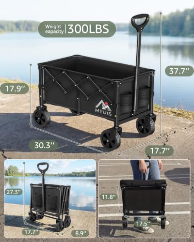 30.3" Long Collapsible Grocery Wagon Cart with Wheels Foldable Wagons - size: Large (30.3" Long)