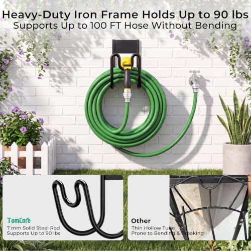 TomCare 2 Pack Garden Hose Holder Wall Mount, Water Hose Hanger for 100FT