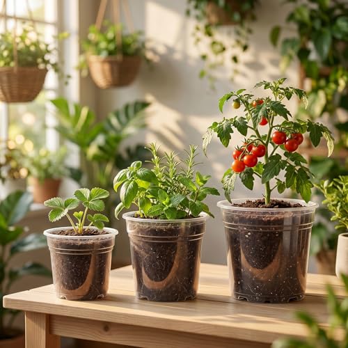 60 Pack Clear Nursery Pots with Drainage Holes, 5/6//7 Inch