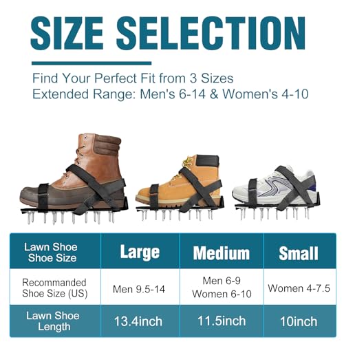 MOFEEZ Lawn Aerator Shoes for Grass - Pre-Assembled Grass Aerator Shoes for Lawn - Soil Yard Aerator Tool for Aerating Patio Garden, Black, Small - color: Black, size: Small