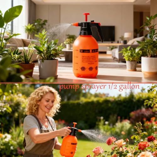 3 Pcs 1/2 Gallon Pump Sprayer Plastic, Handheld Pressure Sprayer, Garden Pump Sprayer Bottle with Adjustable Nozzle for Plants, Cleaning, Household Tasks, (Orange) - color: Orange