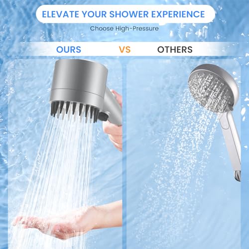 Filtered Shower Head with Handheld, High Pressure Water Flow and Multiple Spray Modes Shower Head with Filter, Power Wash for Hard Water, Showerhead with ON/OFF Switch for Pets Bath (Silver) - color: Silver
