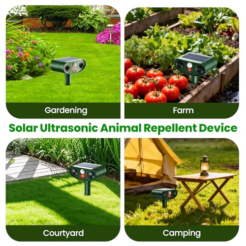 2026 New Upgrade Solar Powered Ultrasonic Animal Repellent Outdoor | Motion Activated Flash Light IP65 Waterproof Repeller Drives Away Deer Opossums for Yard Farm (4-Pack)