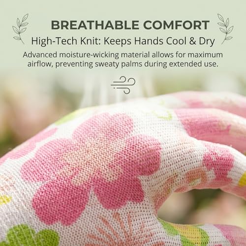 Gardening Gloves 5 Pairs Breathable Nitrile Coated, Heavy Duty Thorn Proof Non-Slip Grip Garden Work Gear, Puncture Resistant Hand Protection for Yard Landscaping Planting Weeding Women and Men