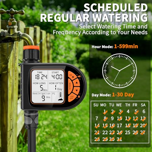 Sprinkler Timer for Garden Hose - Programmable Irrigation Timer with Rain Delay, Manual Watering, Child Lock, Outdoor Garden Automatic Irrigation Drip Watering System for Yard Lawn Pool Garden
