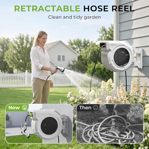 Retractable Garden Hose Reel, 1/2 Inch x 100ft, Wall Mounted Hose Reel - size: 1/ 2"100 FT