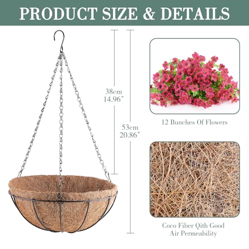 AGIRL Artificial Hanging Flowers with Baskets for Outdoors(Rose Red) - color: Rose Red, size: 1PCS