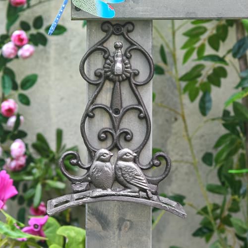 Sungmor Vintage Cast Iron Garden Hose Holder - Small Decorative Wall Mount Hose Hanger with Birds & Scroll, Heavy Duty Outdoor Storage Hook for Yard, Garden, or Patio - Rustic Bronze Finish - color: Shape A-Bird&Tap