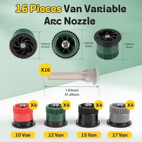 16 Pcs Variable Arc Nozzle, Sprinkler Heads Replacement Compatible with Pop Up Sprinkler Adjustable 0° - 360° Pattern Spray Head Nozzle for Garden Lawn Yard Irrigation (10/12/15/17 Van) - color: 10/12/15/17 Van-16P