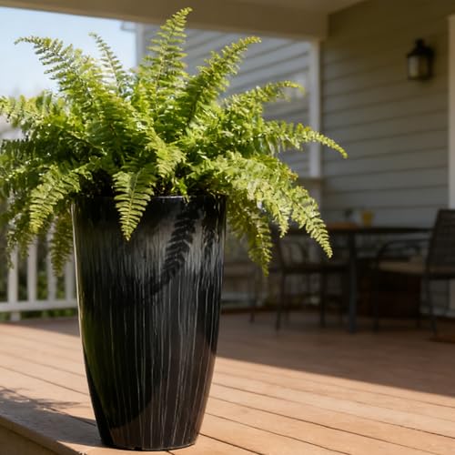 Worth Garden 23.5" H. Large Plastic Planters - Set of 2 Gradient Black Glossy Smooth Finish - Tall Plant Pots for Indoor & Outdoor Use - Decorative Lightweight Flower Pots for Front Porch, Patio, Deck - color: Black, size: 23.5" Height