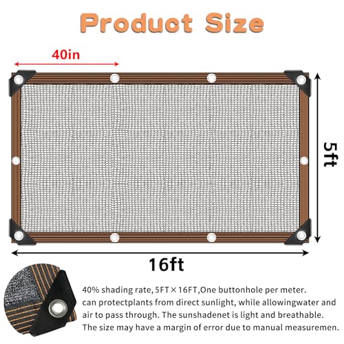 Shade Cloth for Plants Greenhouse, 40-50% Sunblock Shade Sails -for Outdoor Garden Pergola Patio Lawn Plant Pool Sun Shade Cloths for Kennel Chicken Coop Easier to Hang Shade Net Cover - size: 5'x16'