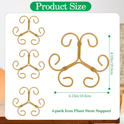 4PCS Iron Monstera Plant Stem Support for Indoor Plants Plant Stem Holder Plants Rings for Support Stabilizer for Monstera Bamboo Flower for Growth Gardening Supplies Gifts for Gardeners - color: Gold, size: 4.13" X 4.13"