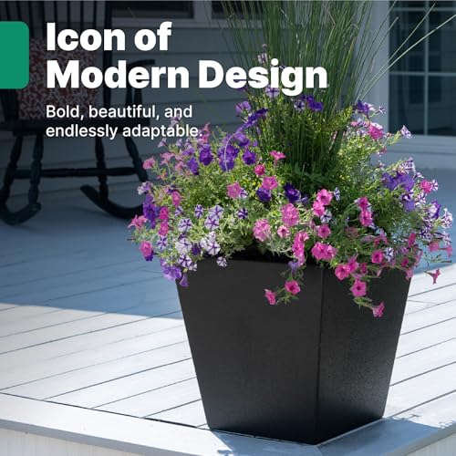 Step2 Tremont Short Square Planter 2-Pack, 14 in Resin Planters, Self-Watering, Onyx Black - color: Onyx Black, size: 2-Pack, style: Short
