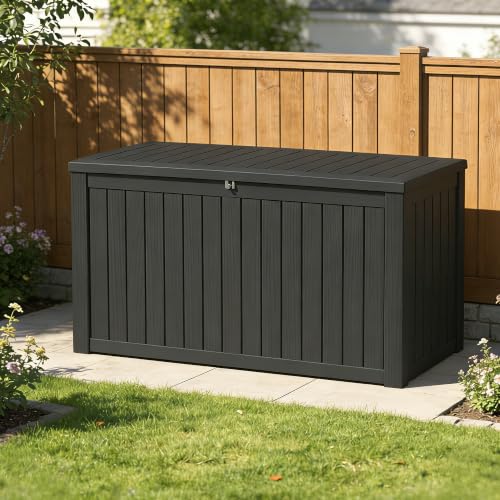 180 Gallon Outdoor Storage Box, Large Resin Deck Box for Patio Cushions, Garden Tools & Pool Accessories, Waterproof Lockable Storage Container, Weather Resistant Patio Storage Chest, Black - color: Black, size: 180 GAL