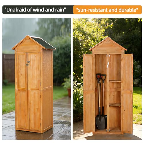 Patio Storage Outdoor Cabinet - color: Gold+brown - 27.16 X 23.62 X 83.07 Inch
