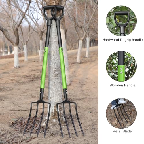 Pitch Fork,4-Tine,45-Inches Garden Fork with Steel D-Handle for Gardening