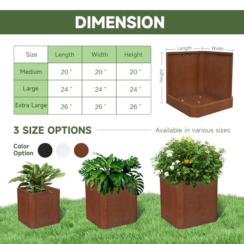 Corten Steel Planter Box 26”L x 26"W x 26"H Large Square Steel Planter Box - color: Corten, size: 26"Lx26"Wx26"H