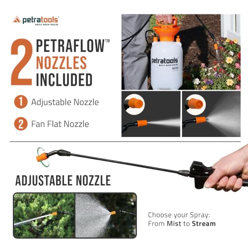 PetraTools HD201 Garden Pump Sprayer 2 Gallon, 52-in Long Hose & 2 Nozzles - color: Orange, size: 2 Gallon