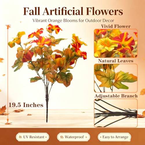 4Pcs Fall Artificial Faux Petunia Flowers UV Resistant for Outdoor Decor - color: Gradual Orange