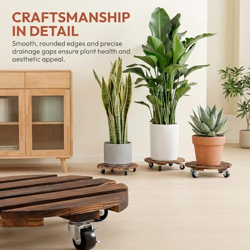 ZXZYHFTY 14 Inch Rolling Wood Plant Caddy with Wheels, 2 Pack - color: Brown, size: 14"